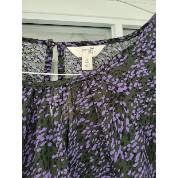 Terra & Sky Purple Black Flutter Sleeve Blouse sz 0X 14 - Picture 3 of 7